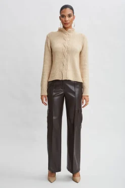 Elie Tahari Tops & Sweaters-Cable Front Cotton Merino Sweater TOFFEEMELANGE