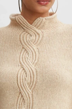 Elie Tahari Tops & Sweaters-Cable Front Cotton Merino Sweater TOFFEEMELANGE