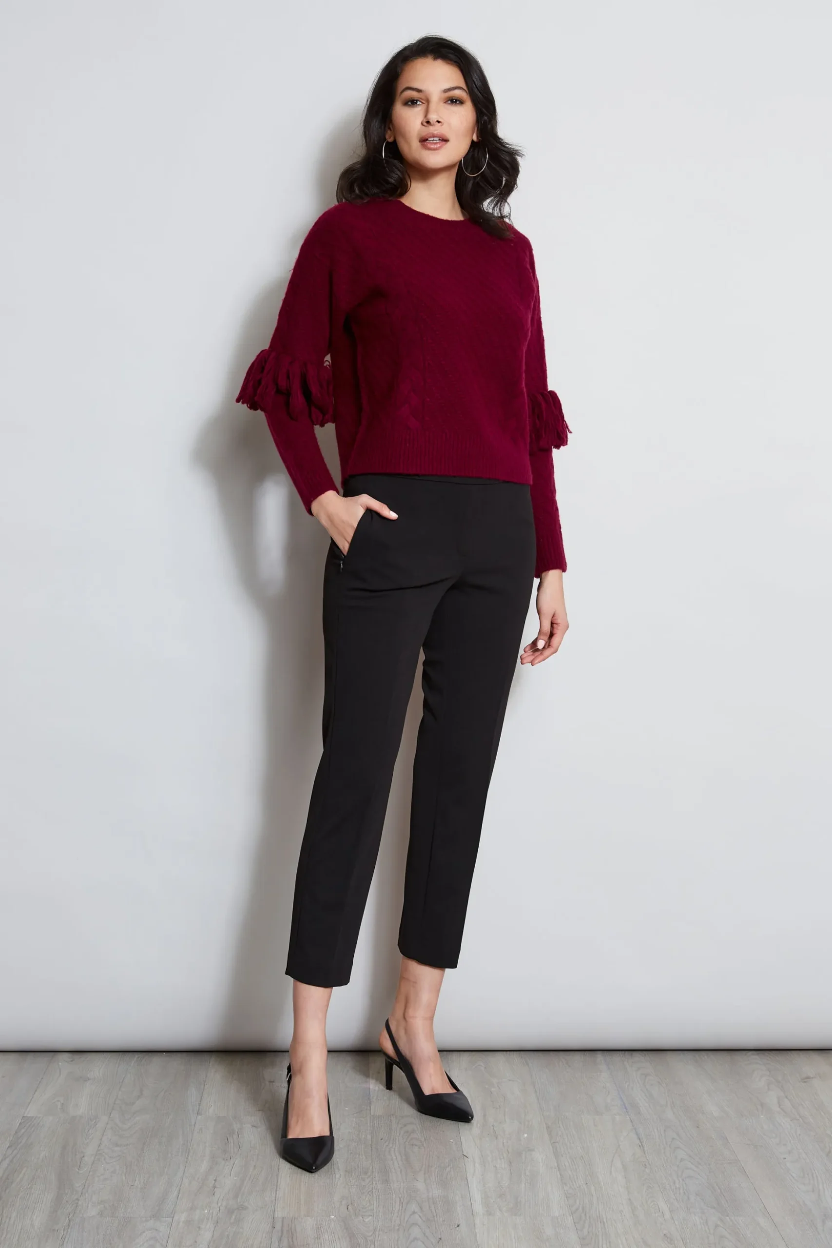 Elie Tahari Tops & Sweaters-Cable Knit Fringe Sweater MULBERRY