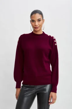 Elie Tahari Tops & Sweaters-Cashmere Button Sweater CRANBERRY