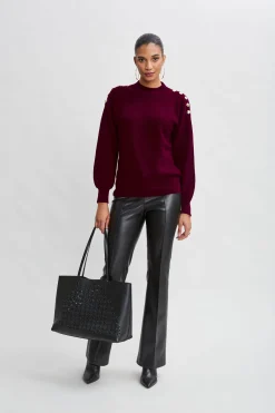 Elie Tahari Tops & Sweaters-Cashmere Button Sweater CRANBERRY