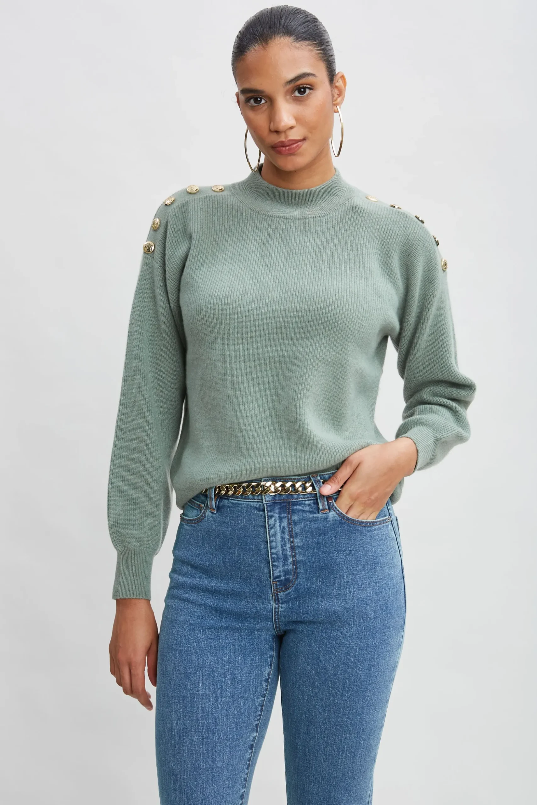 Elie Tahari Tops & Sweaters-Cashmere Button Sweater SILVERSPRUCE