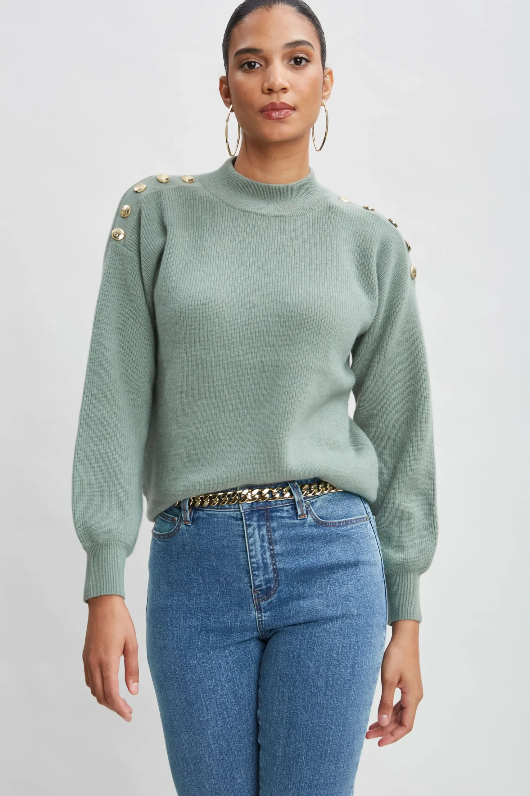 Elie Tahari Tops & Sweaters-Cashmere Button Sweater SILVERSPRUCE