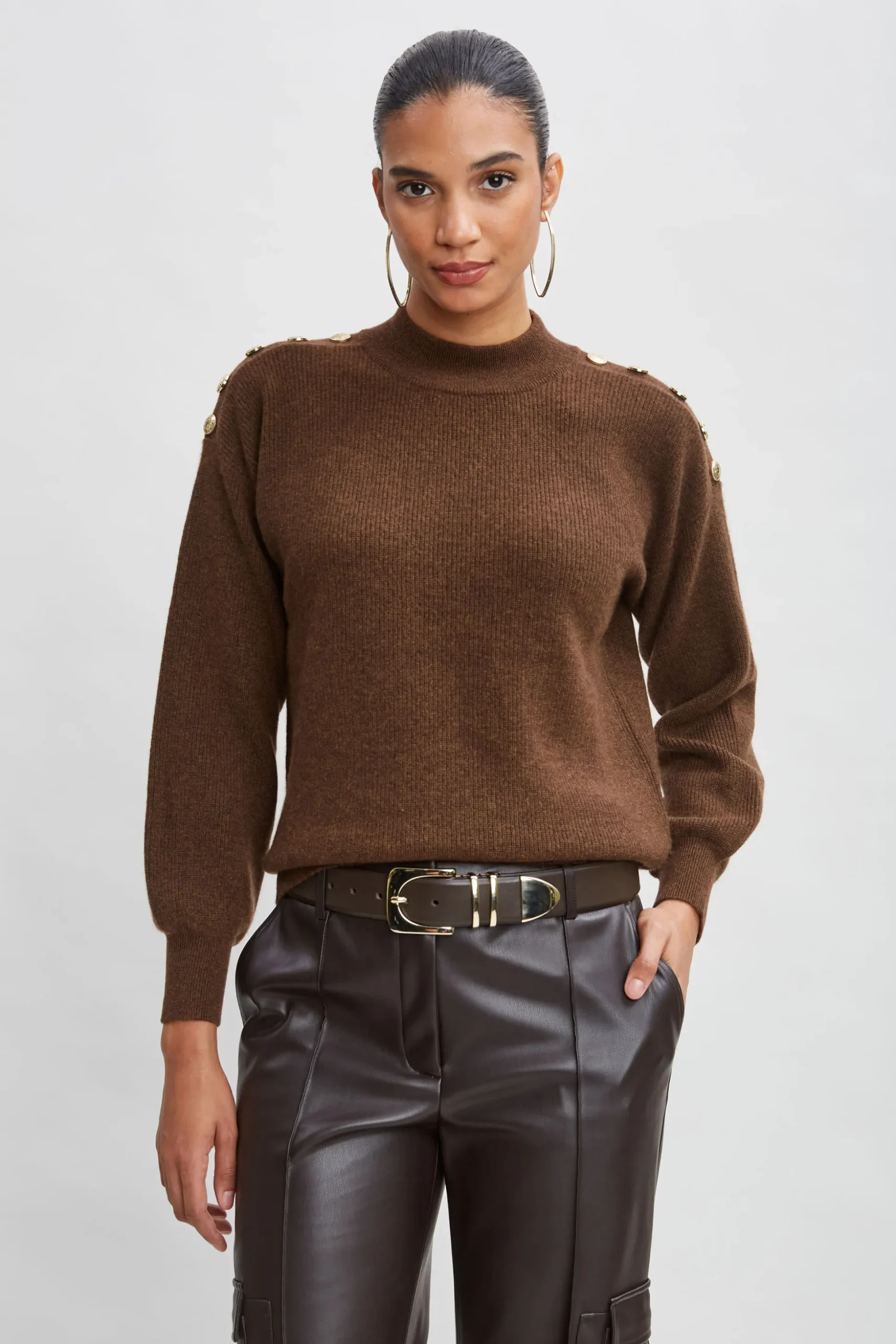 Elie Tahari Tops & Sweaters-Cashmere Button Sweater CHOCOLATE