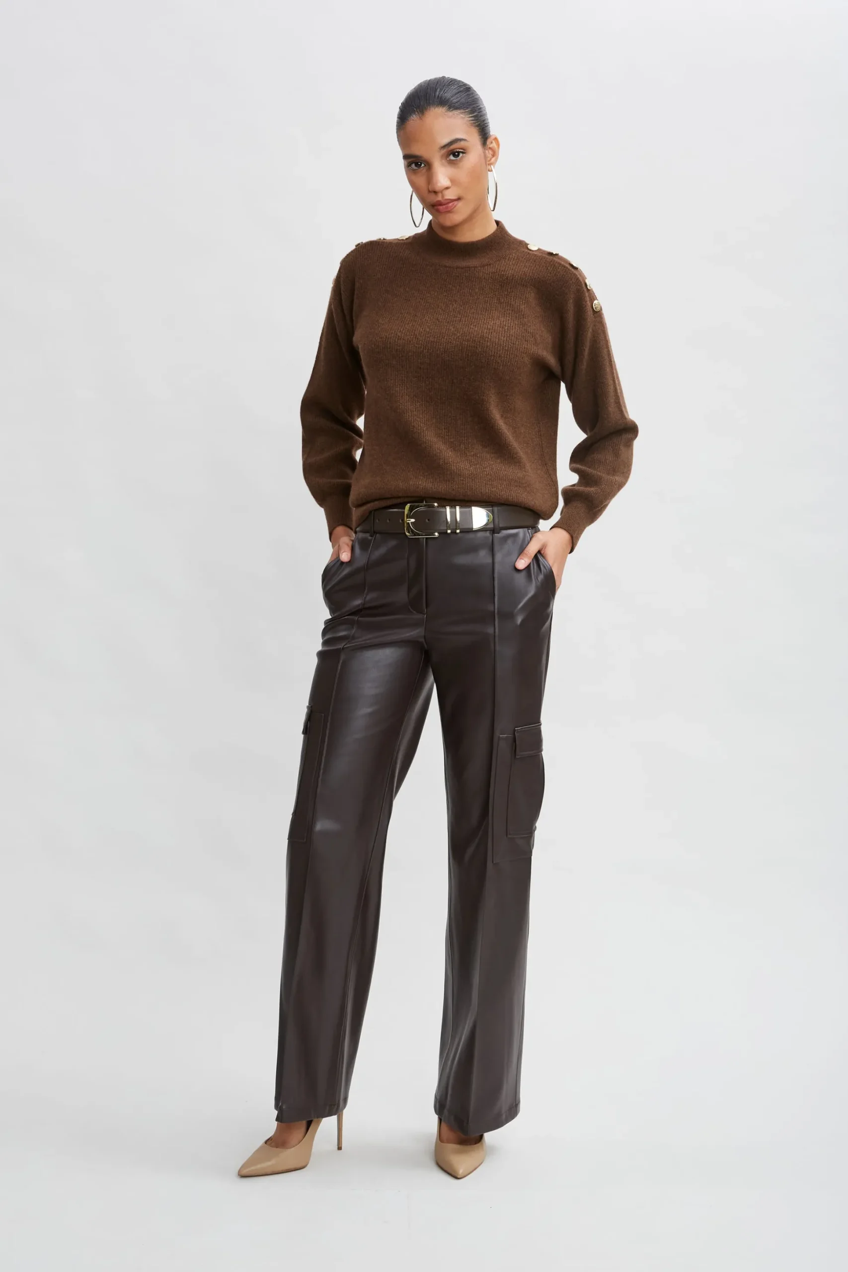 Elie Tahari Tops & Sweaters-Cashmere Button Sweater CHOCOLATE