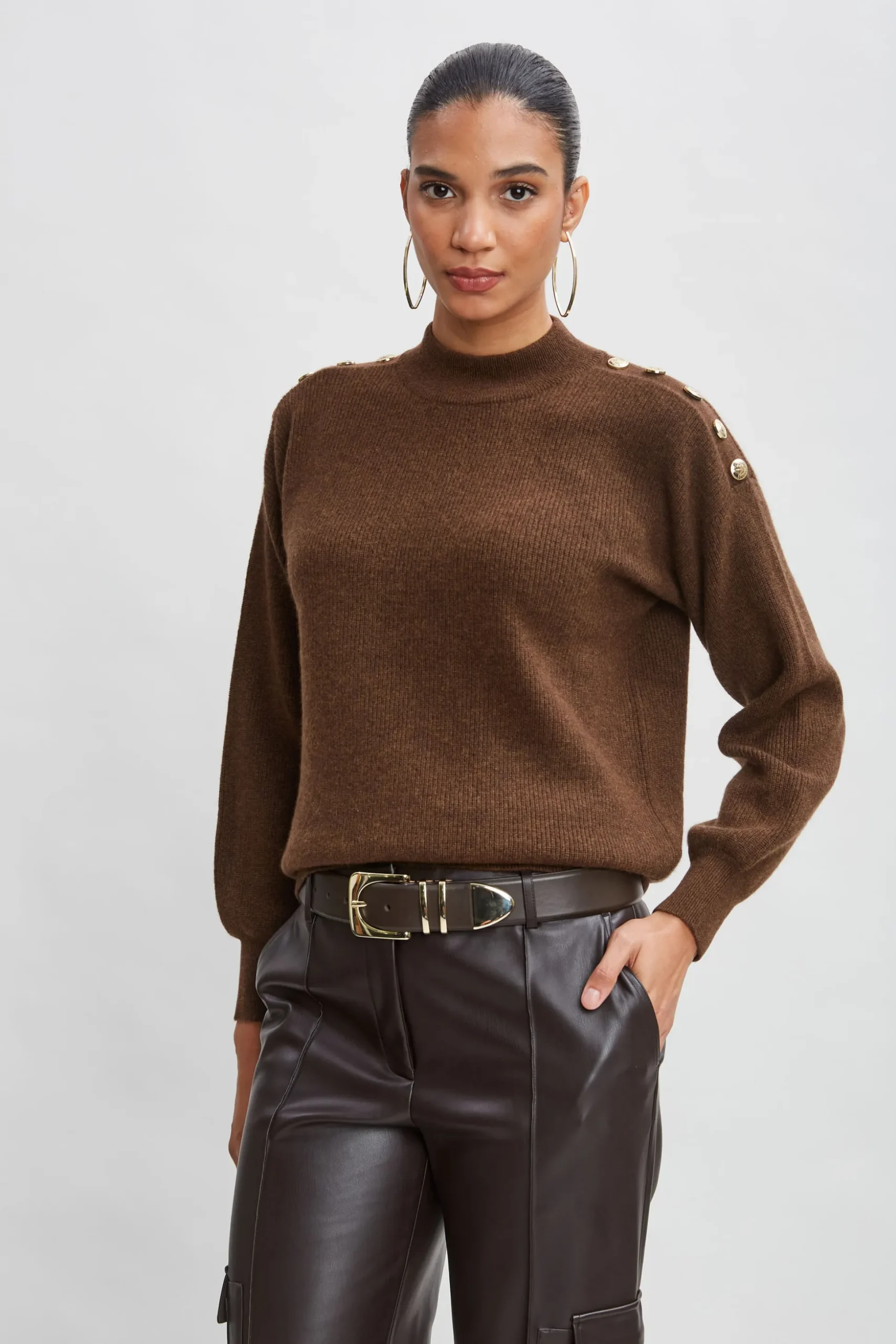 Elie Tahari Tops & Sweaters-Cashmere Button Sweater CHOCOLATE