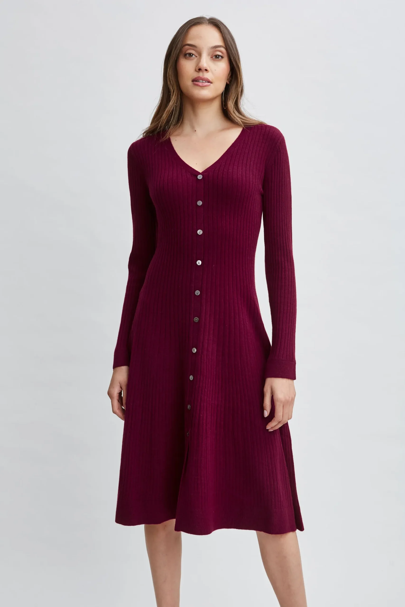Elie Tahari Dresses & Jumpsuits|Long Sleeve Dresses-Cashmere Fit & Flare Dress CRANBERRY