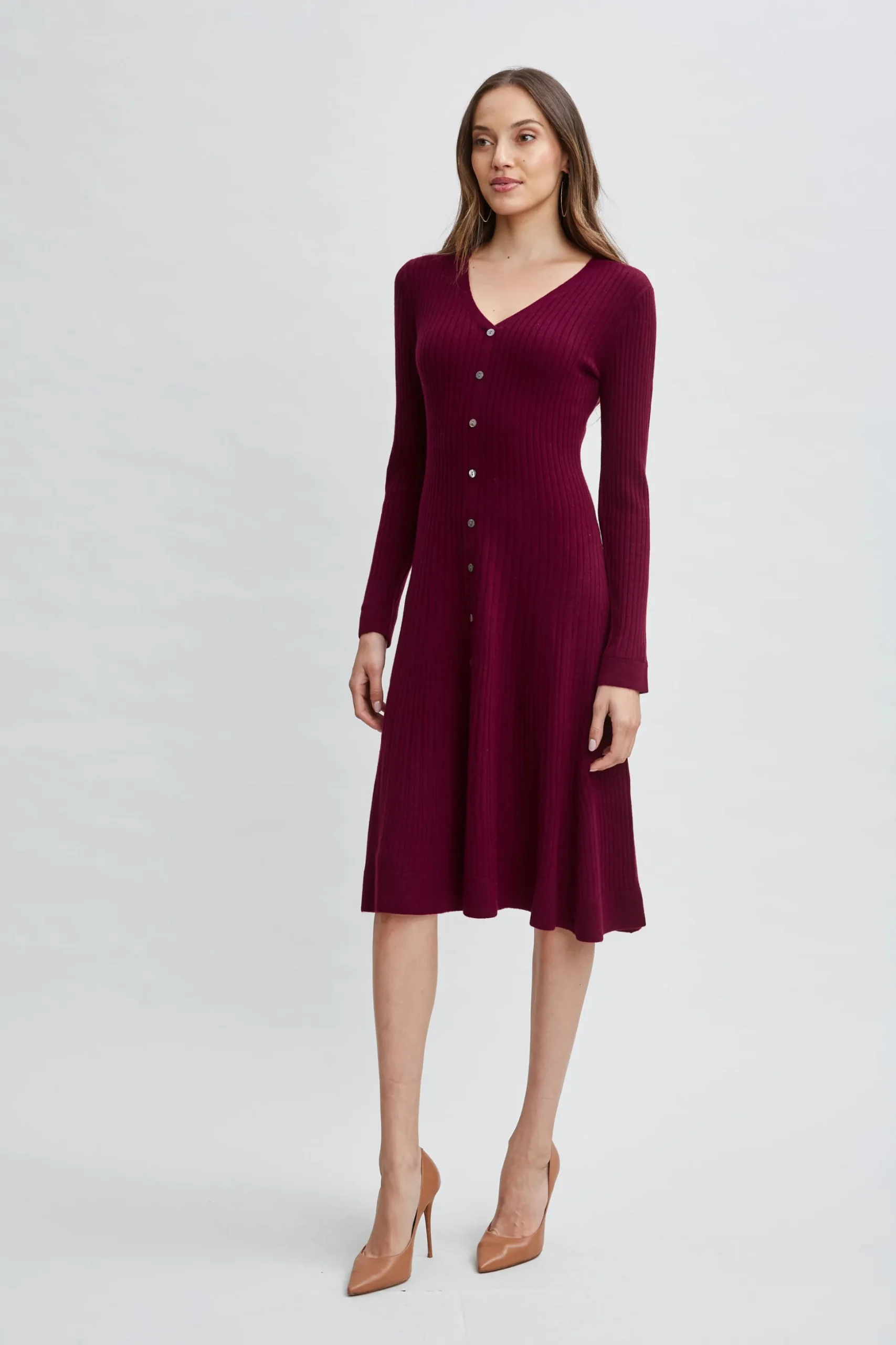 Elie Tahari Dresses & Jumpsuits|Long Sleeve Dresses-Cashmere Fit & Flare Dress CRANBERRY