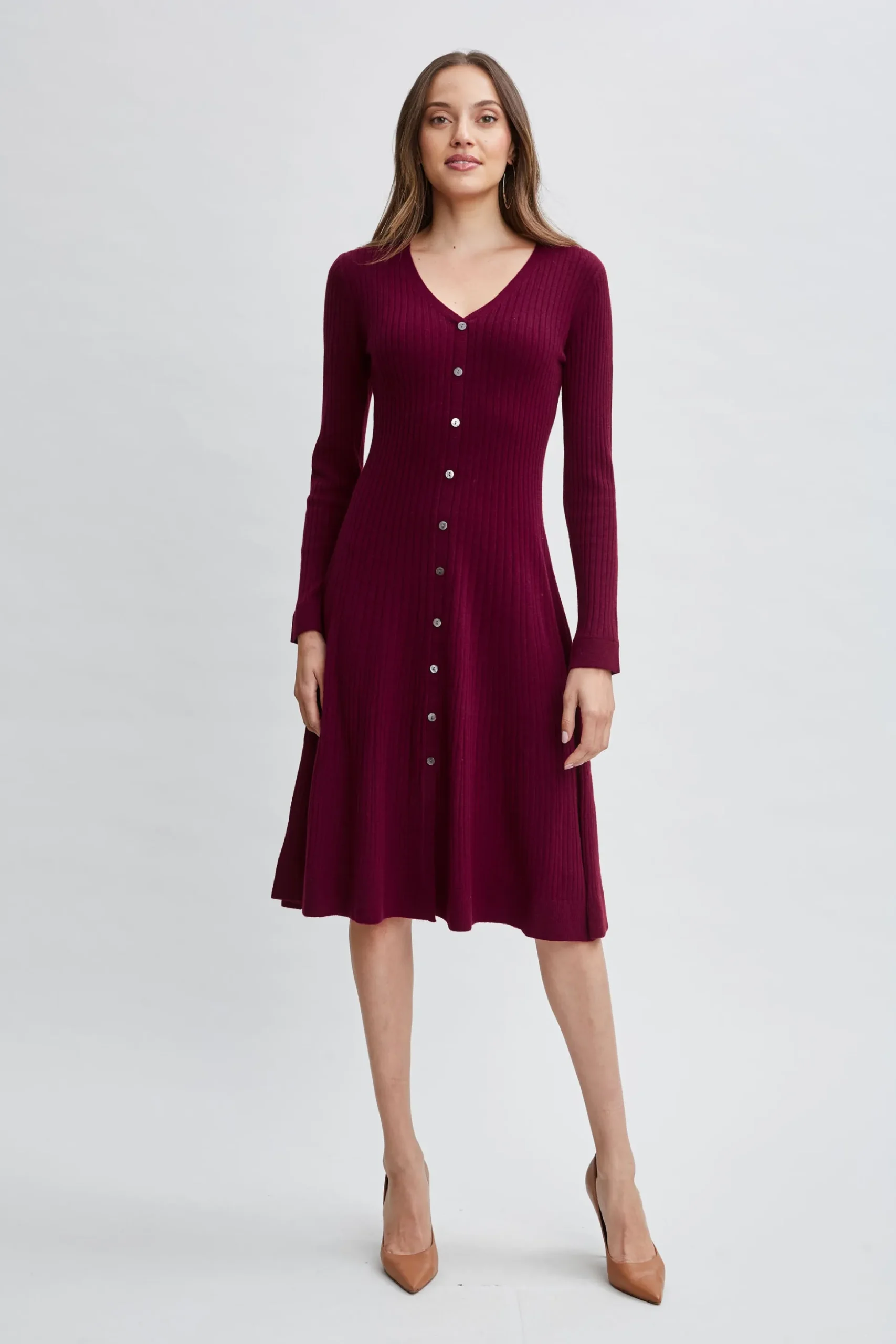 Elie Tahari Dresses & Jumpsuits|Long Sleeve Dresses-Cashmere Fit & Flare Dress CRANBERRY