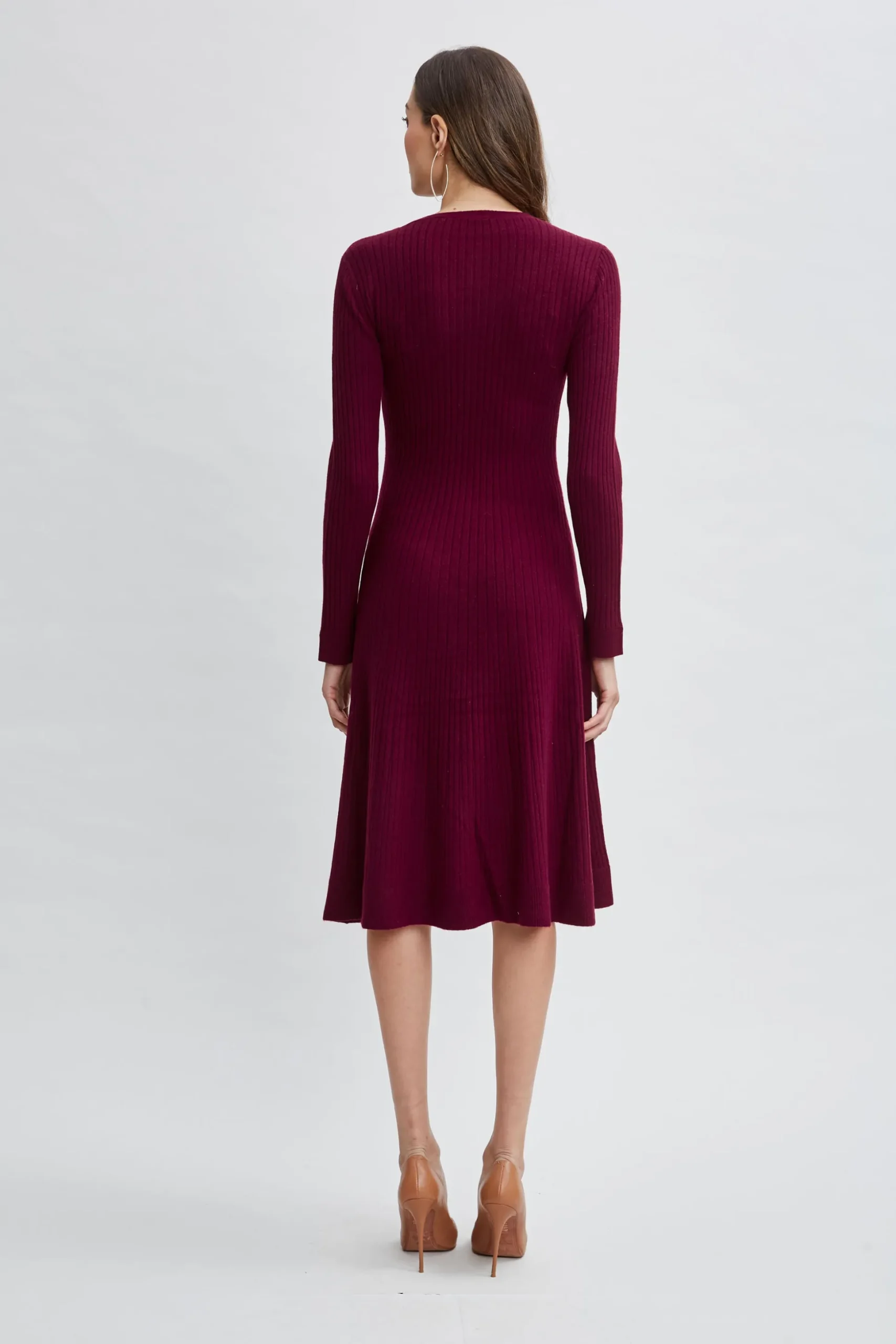 Elie Tahari Dresses & Jumpsuits|Long Sleeve Dresses-Cashmere Fit & Flare Dress CRANBERRY