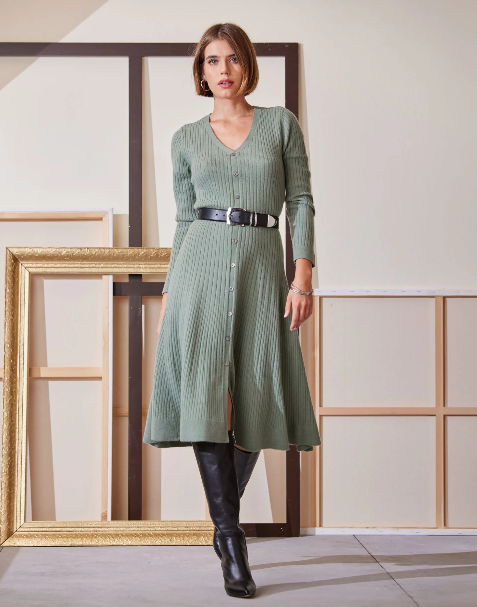 Elie Tahari Dresses & Jumpsuits|Long Sleeve Dresses-Cashmere Fit & Flare Dress SILVERSPRUCE