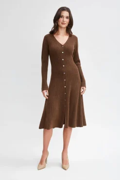 Elie Tahari Dresses & Jumpsuits|Long Sleeve Dresses-Cashmere Fit & Flare Dress CHOCOLATE