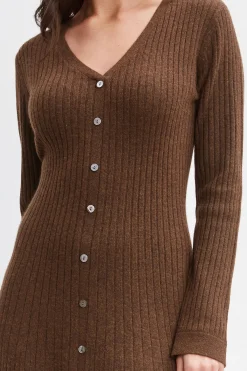 Elie Tahari Dresses & Jumpsuits|Long Sleeve Dresses-Cashmere Fit & Flare Dress CHOCOLATE