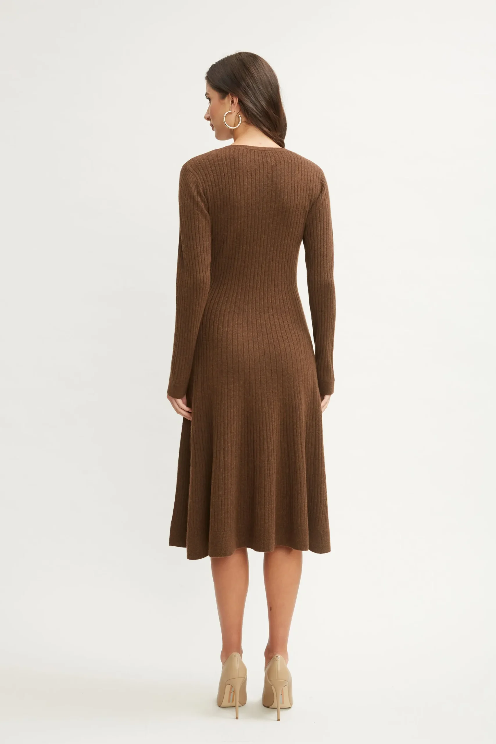 Elie Tahari Dresses & Jumpsuits|Long Sleeve Dresses-Cashmere Fit & Flare Dress CHOCOLATE
