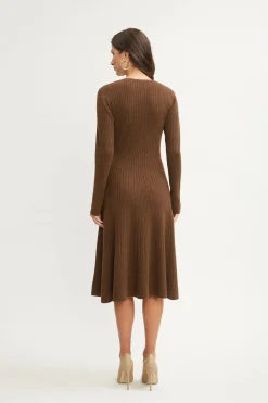 Elie Tahari Dresses & Jumpsuits|Long Sleeve Dresses-Cashmere Fit & Flare Dress CHOCOLATE