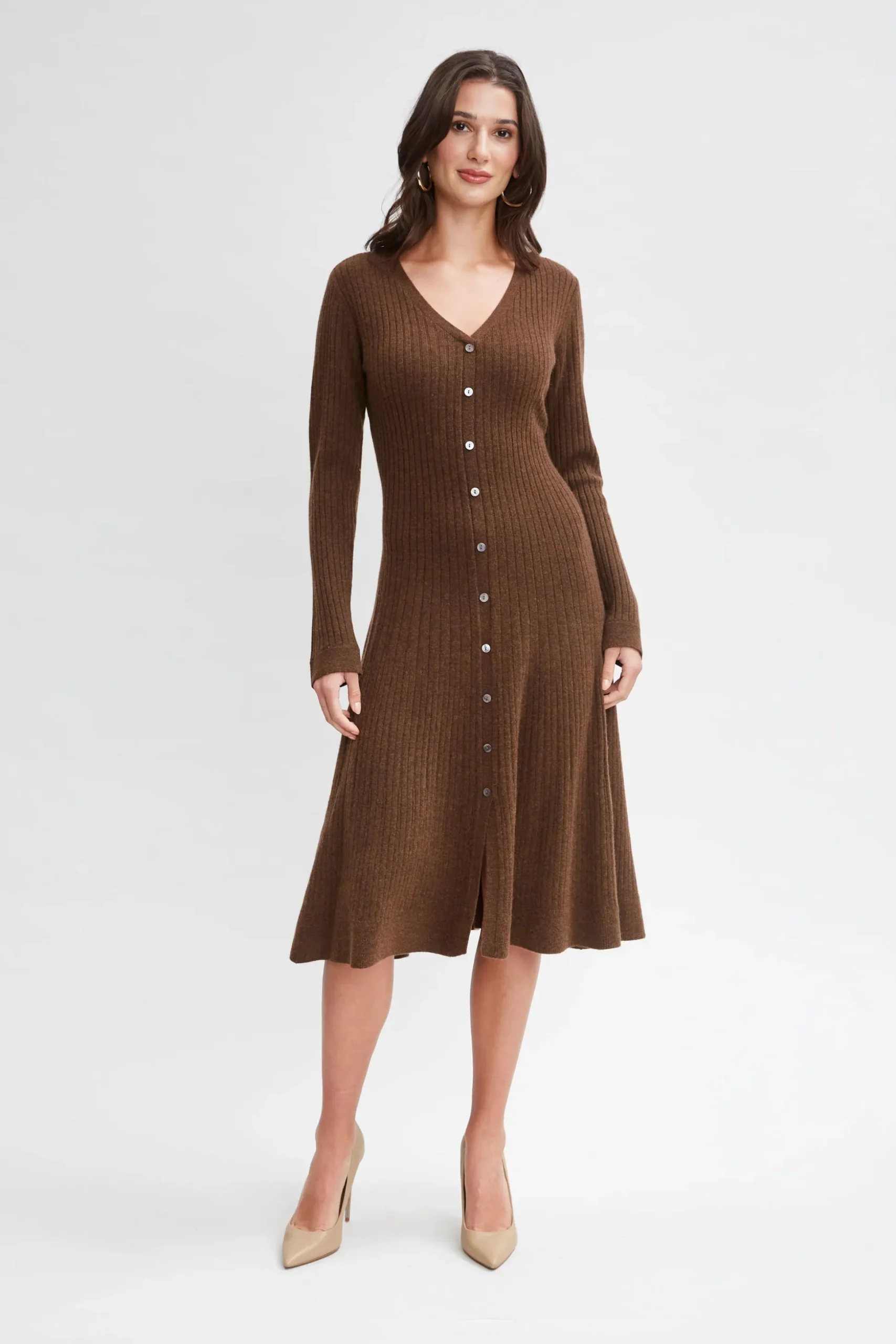 Elie Tahari Dresses & Jumpsuits|Long Sleeve Dresses-Cashmere Fit & Flare Dress CHOCOLATE