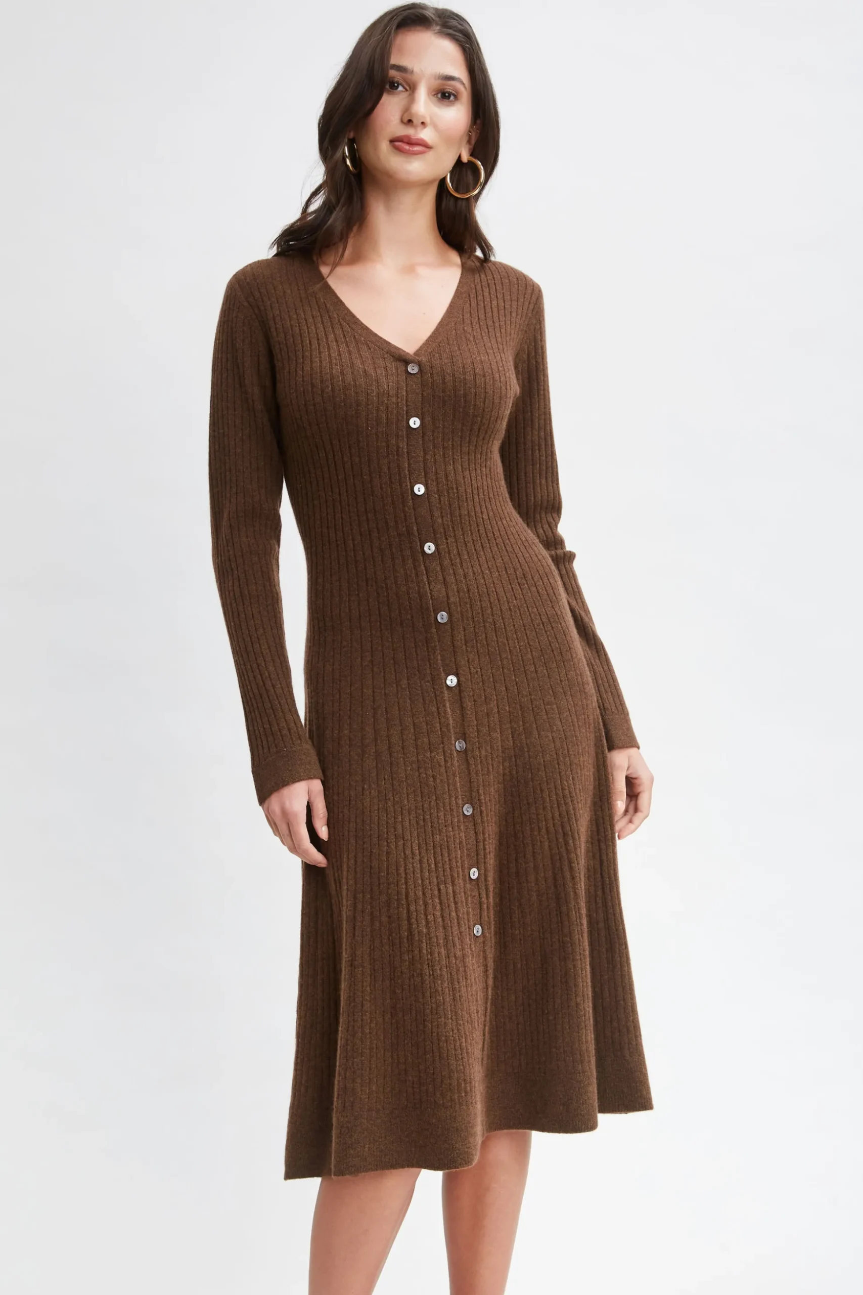 Elie Tahari Dresses & Jumpsuits|Long Sleeve Dresses-Cashmere Fit & Flare Dress CHOCOLATE