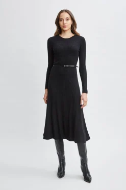 Elie Tahari Dresses & Jumpsuits-Cashmere Long Sleeve Belted Dress Noir