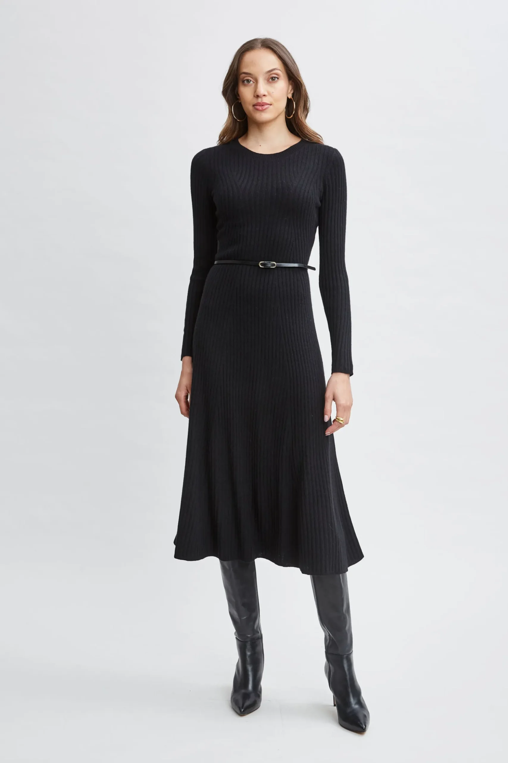 Elie Tahari Dresses & Jumpsuits-Cashmere Long Sleeve Belted Dress Noir