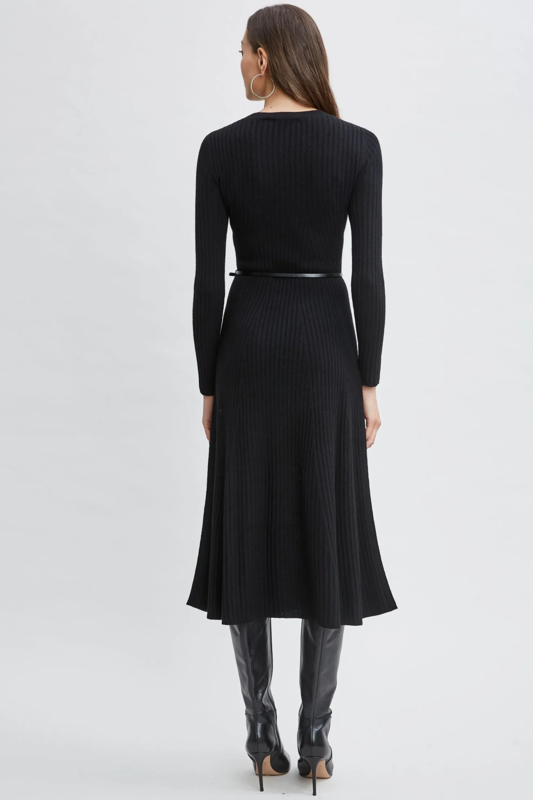 Elie Tahari Dresses & Jumpsuits-Cashmere Long Sleeve Belted Dress Noir