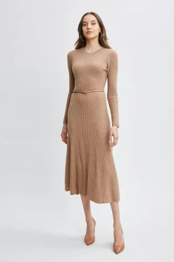Elie Tahari Dresses & Jumpsuits-Cashmere Long Sleeve Belted Dress SADDLE