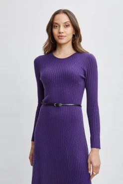 Elie Tahari Dresses & Jumpsuits-Cashmere Long Sleeve Belted Dress HORIZONPURPLE
