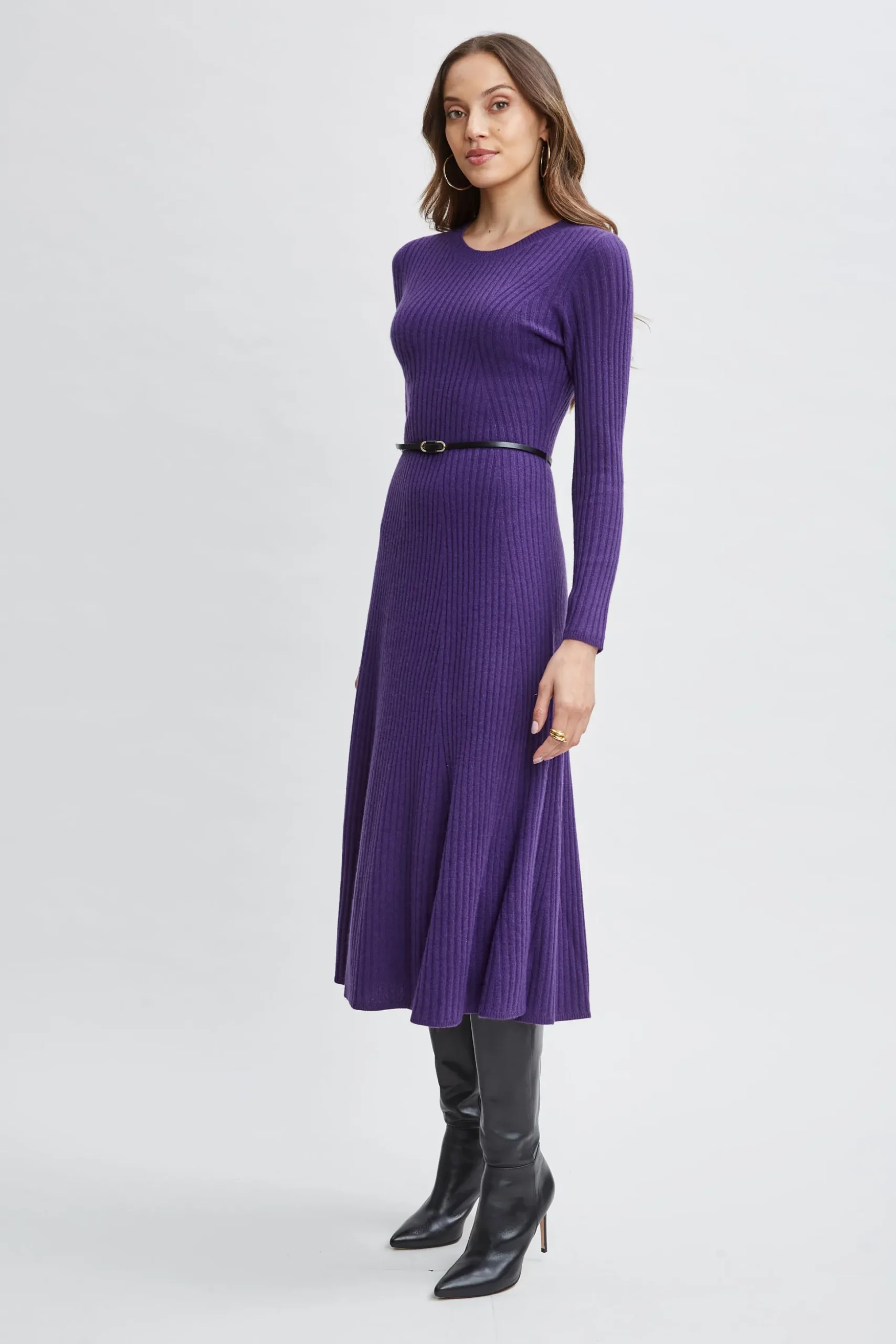 Elie Tahari Dresses & Jumpsuits-Cashmere Long Sleeve Belted Dress HORIZONPURPLE