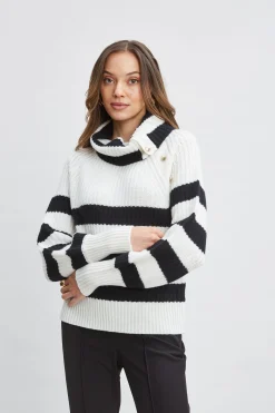 Elie Tahari Tops & Sweaters-Cashmere Stripe Sweater SKYWHITE/NOIR