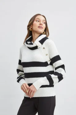 Elie Tahari Tops & Sweaters-Cashmere Stripe Sweater SKYWHITE/NOIR