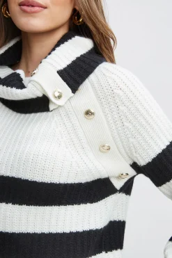 Elie Tahari Tops & Sweaters-Cashmere Stripe Sweater SKYWHITE/NOIR