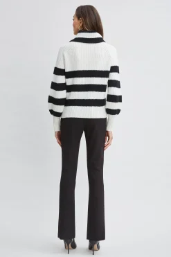 Elie Tahari Tops & Sweaters-Cashmere Stripe Sweater SKYWHITE/NOIR