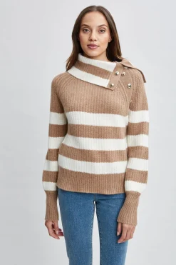 Elie Tahari Tops & Sweaters-Cashmere Stripe Sweater SADDLE/SKYWHITE
