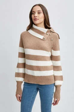 Elie Tahari Tops & Sweaters-Cashmere Stripe Sweater SADDLE/SKYWHITE