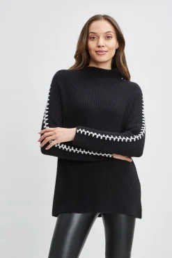 Elie Tahari Tops & Sweaters-Cashmere Whipstitch Sweater BLACK