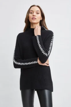 Elie Tahari Tops & Sweaters-Cashmere Whipstitch Sweater BLACK