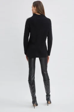 Elie Tahari Tops & Sweaters-Cashmere Whipstitch Sweater BLACK