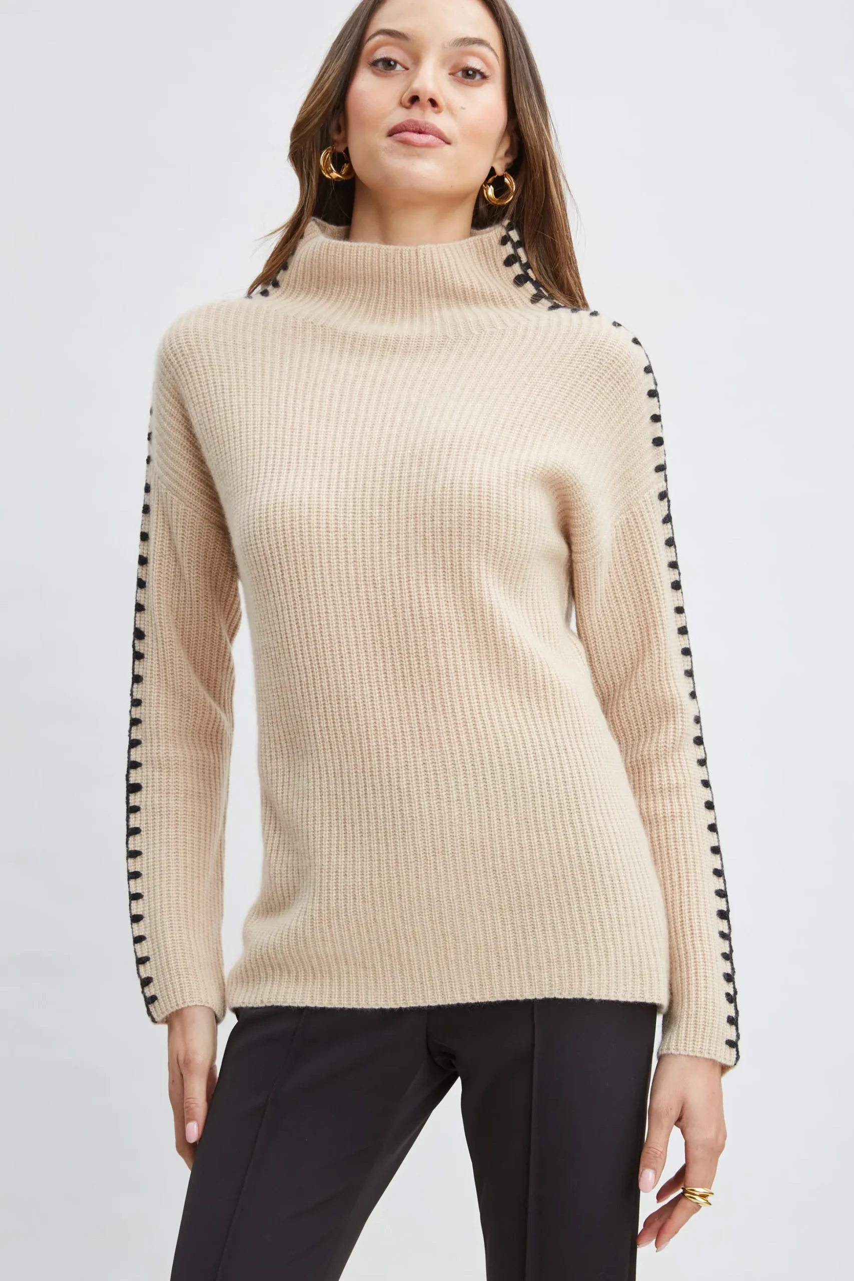 Elie Tahari Tops & Sweaters-Cashmere Whipstitch Sweater LIGHTSADDLE