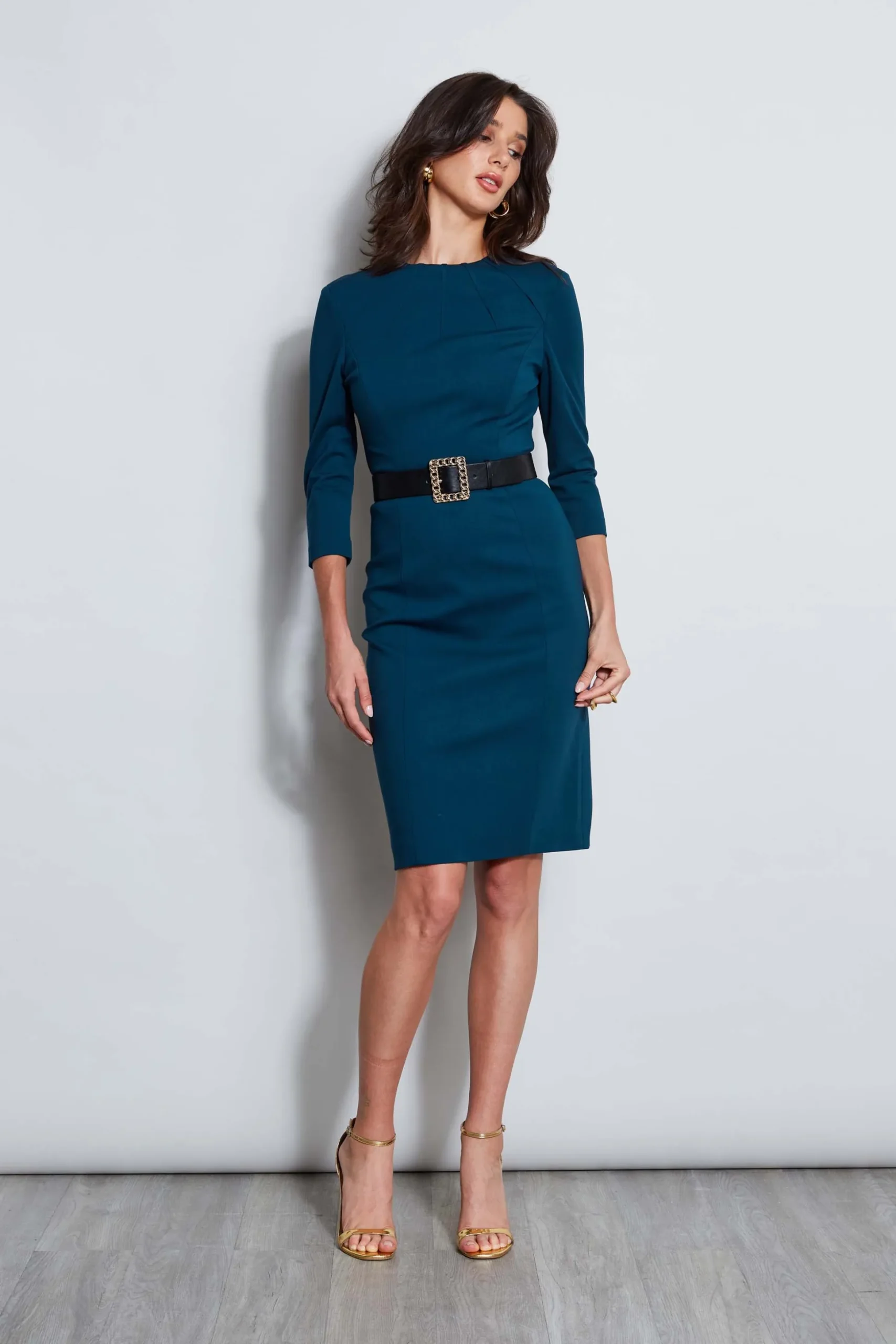 Elie Tahari Dresses & Jumpsuits|Long Sleeve Dresses-Chain Belt Dart Dress OCEAN