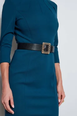 Elie Tahari Dresses & Jumpsuits|Long Sleeve Dresses-Chain Belt Dart Dress OCEAN