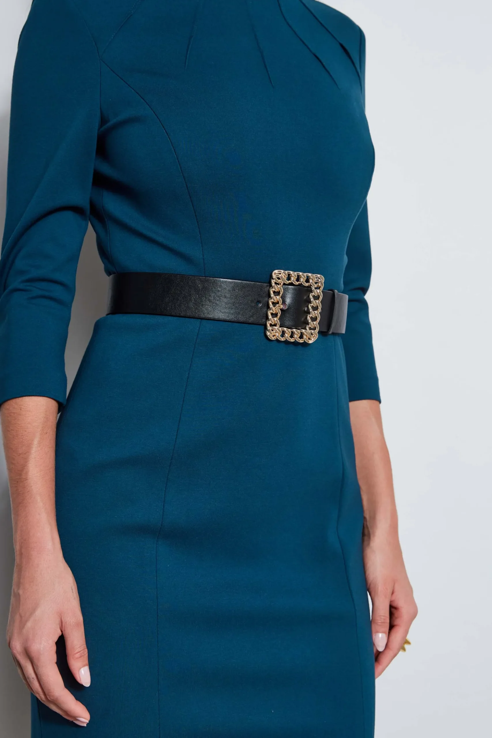 Elie Tahari Dresses & Jumpsuits|Long Sleeve Dresses-Chain Belt Dart Dress OCEAN