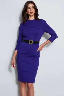 Elie Tahari Dresses & Jumpsuits|Long Sleeve Dresses-Chain Belt Dart Dress GRAPE