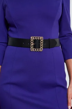 Elie Tahari Dresses & Jumpsuits|Long Sleeve Dresses-Chain Belt Dart Dress GRAPE