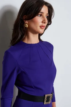 Elie Tahari Dresses & Jumpsuits|Long Sleeve Dresses-Chain Belt Dart Dress GRAPE