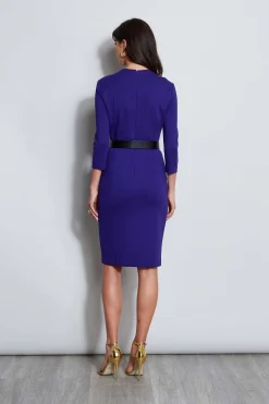 Elie Tahari Dresses & Jumpsuits|Long Sleeve Dresses-Chain Belt Dart Dress GRAPE