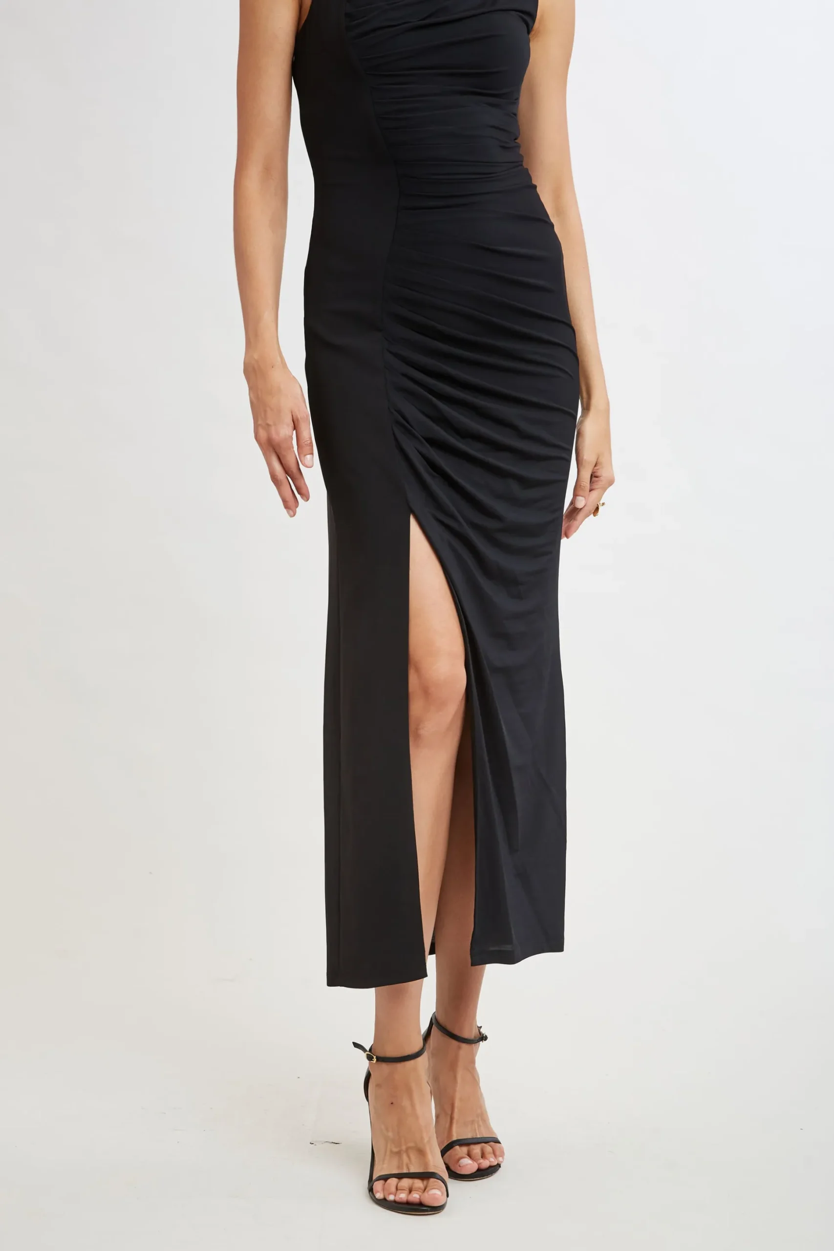 Elie Tahari Dresses & Jumpsuits|Sleeveless Dresses-Chain Detail Asymmetric Matte Jersey Dress BLACK