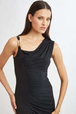 Elie Tahari Dresses & Jumpsuits|Sleeveless Dresses-Chain Detail Asymmetric Matte Jersey Dress BLACK