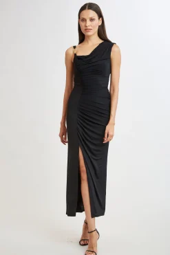 Elie Tahari Dresses & Jumpsuits|Sleeveless Dresses-Chain Detail Asymmetric Matte Jersey Dress BLACK
