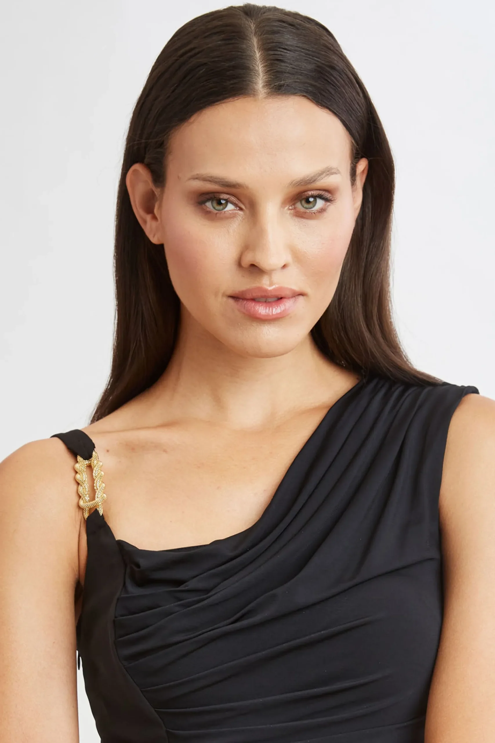 Elie Tahari Dresses & Jumpsuits|Sleeveless Dresses-Chain Detail Asymmetric Matte Jersey Dress BLACK