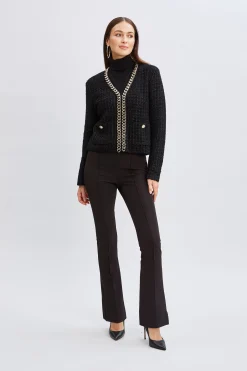 Elie Tahari Tops & Sweaters|Suiting-Chain Trim Metallic Cardigan NOIR/NOIRLUREX