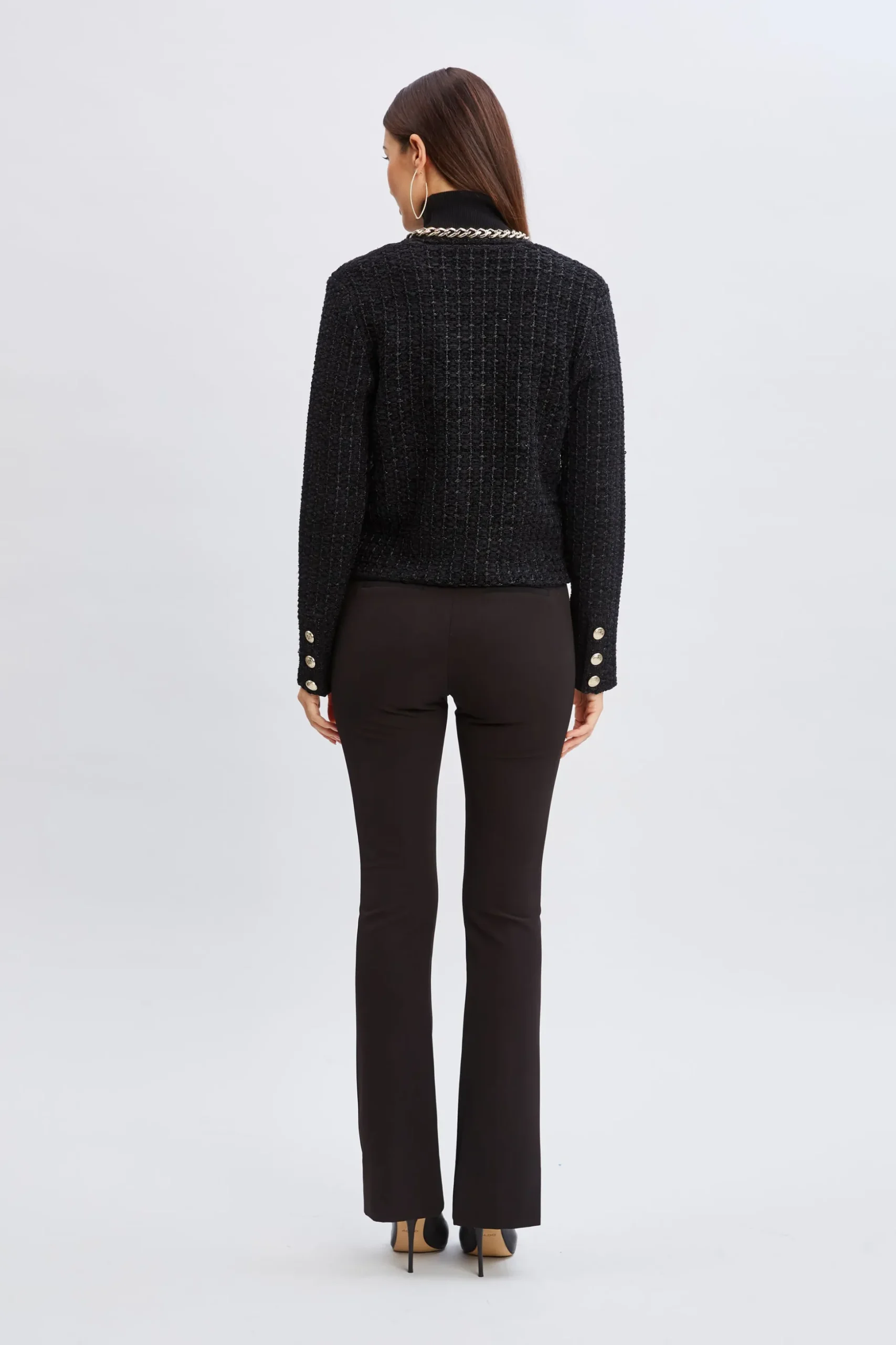 Elie Tahari Tops & Sweaters|Suiting-Chain Trim Metallic Cardigan NOIR/NOIRLUREX